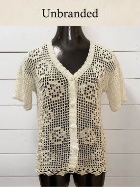 CREAM Handmade Crochet Button-Up Top Size S Estimated